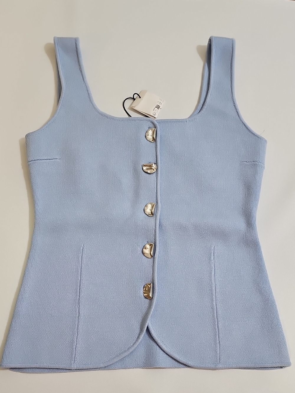 Zara Light Blue Knit Tank with Decorative Silver Buttons